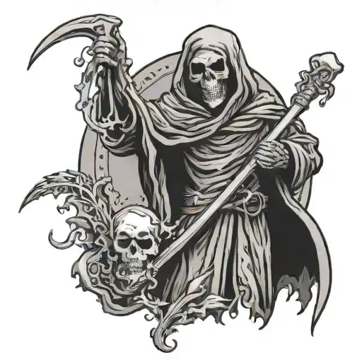A grim reaper with a caduceus staff, blending the themes of death and healing tattoo design idea