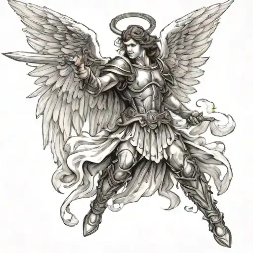 angel warrior wielding a sword tattoo design idea