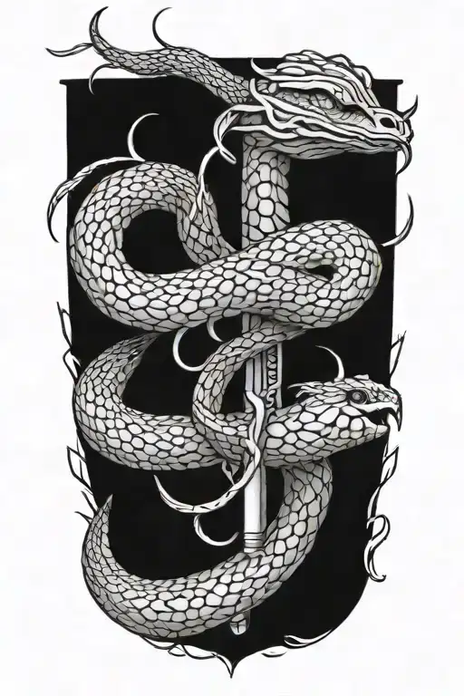 A serpent intertwined with a syringe, symbolizing healing and medicine tattoo design idea