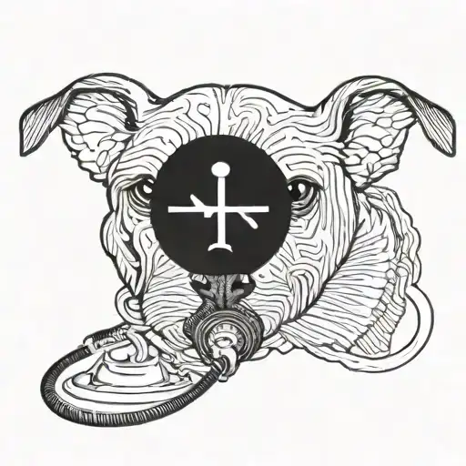 A stylized blackwork tattoo of a dog wearing a stethoscope, symbolizing the client's love for dogs and medicine tattoo design idea