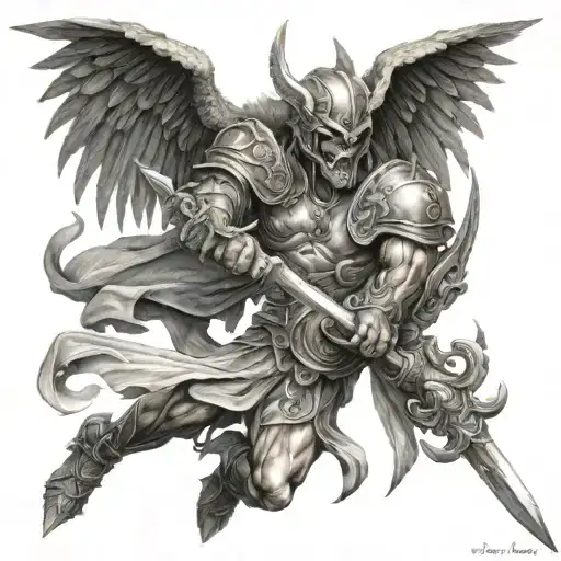 A warrior angel battling a disease demon tattoo design idea