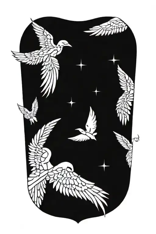 A geometric pattern of angel wings with medical symbols hidden within, representing the healing nature of angels tattoo design idea