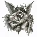 A devil and angel embracing, illustrating the complex nature of the doctor's role in saving lives tattoo design idea