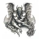 A devil and angel embracing, illustrating the complex nature of the doctor's role in saving lives tattoo design idea