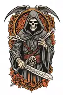 fighting grim reaper holding tattoo design idea
