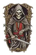 fighting grim reaper holding tattoo design idea