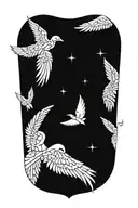 A geometric pattern of angel wings with medical symbols hidden within, representing the healing nature of angels tattoo design idea