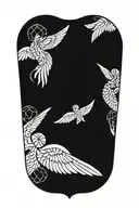 A geometric pattern of angel wings with medical symbols hidden within, representing the healing nature of angels tattoo design idea