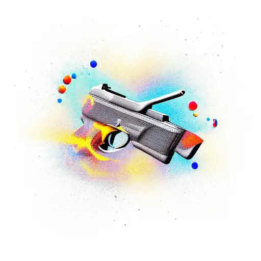 A pistol that shooting a shotgun bullet. tattoo design idea