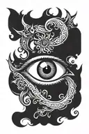 Incorporate a devil's eye with a bold and confident stance, symbolizing security and trust. tattoo design idea