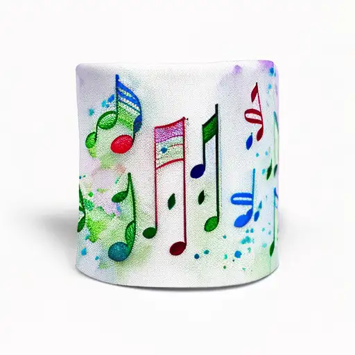 green, blue, and purple watercolor cuff with music notes tattoo design idea