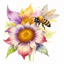 quill, sunflower, lavender and bee flying tattoo design idea