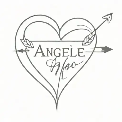 first name Angèle with a heart and an arrow connecting my heart tattoo design idea