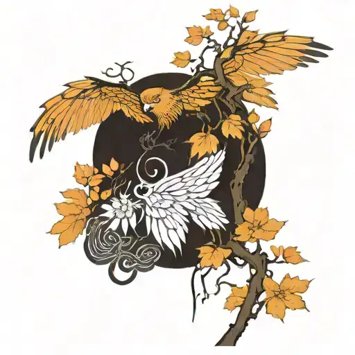 smooth partial wings from a tree, branches with spiritual design, shadow of a fairy tattoo design idea