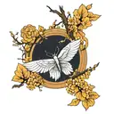 smooth partial wings from a tree, branches with spiritual design, shadow of a fairy tattoo design idea