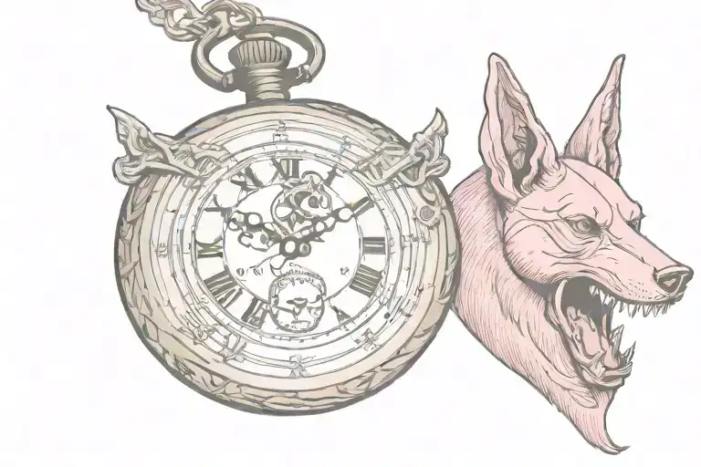 pink skull pocket watch anubis tattoo design idea