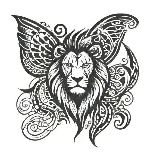 lion inside of butterfly wings spread wide tattoo design idea