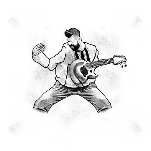 football ball shooting through guitar and couple dancing  tattoo design idea