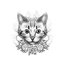 cat with flowers tattoo design idea