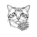 cat with flowers tattoo design idea