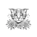 cat with flowers tattoo design idea