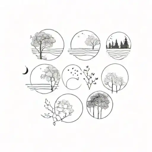 The four seasons: summer, autumn, spring and winter in abstract format tattoo design idea