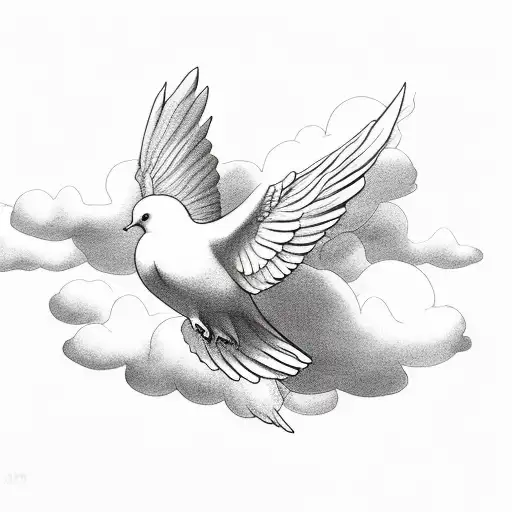 Dove, clouds tattoo design idea
