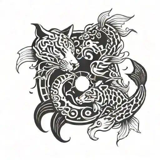 koi fish and tiger in a yin yang design tattoo design idea
