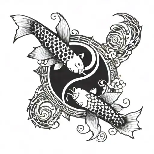 koi fish and tigerin a yin yang design tattoo design idea