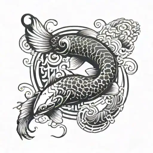 koi fish and crouching  tiger in a yin yang design tattoo design idea