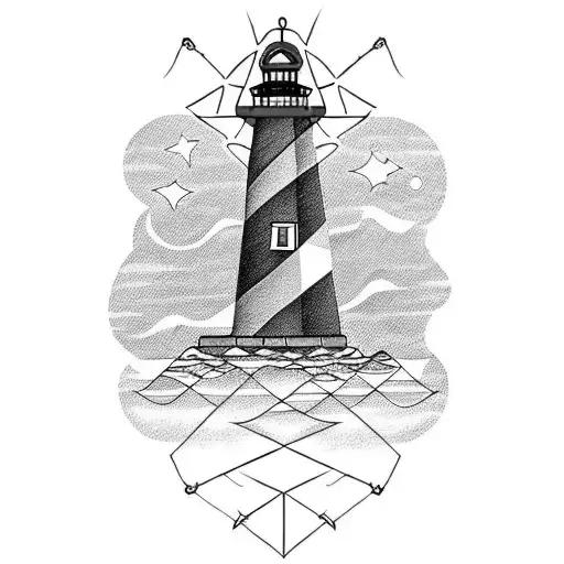 lighthouse with howler monkey tattoo design idea
