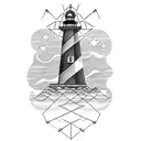 lighthouse with howler monkey tattoo design idea