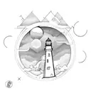 lighthouse with howler monkey tattoo design idea