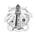 lighthouse with howler monkey tattoo design idea