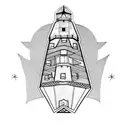 geometric lighthouse with howler monkey tattoo design idea