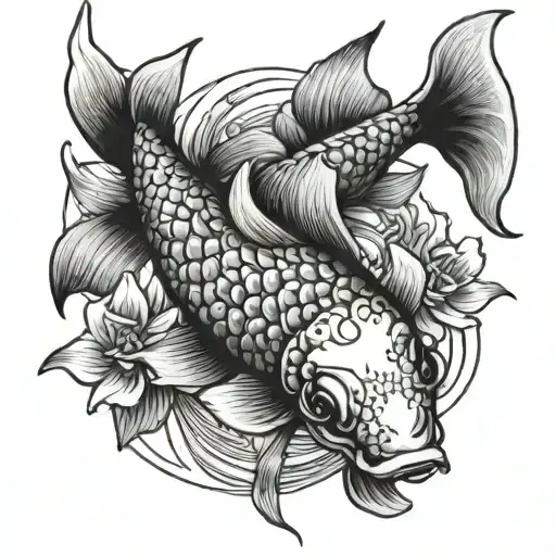 Black and Grey Koi Fish Tattoo Idea - BlackInk AI