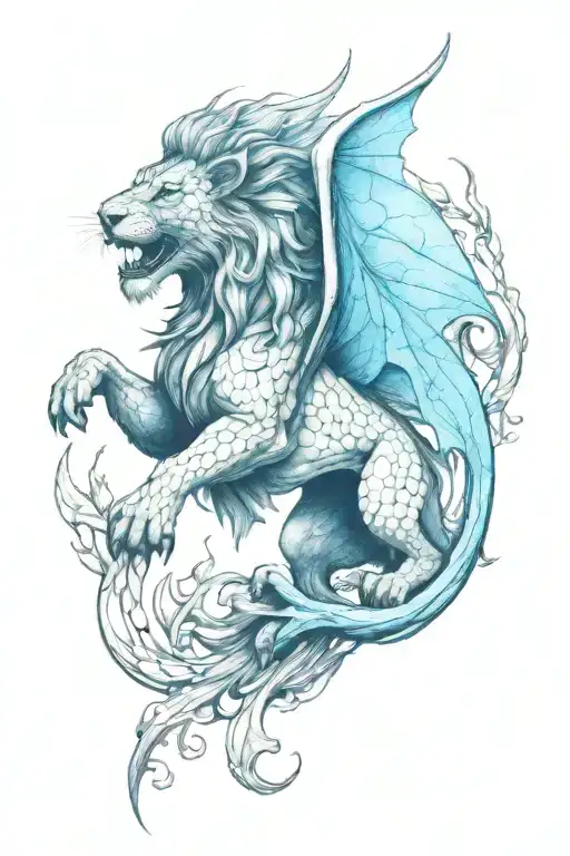 half lion half dragon flying tattoo design idea