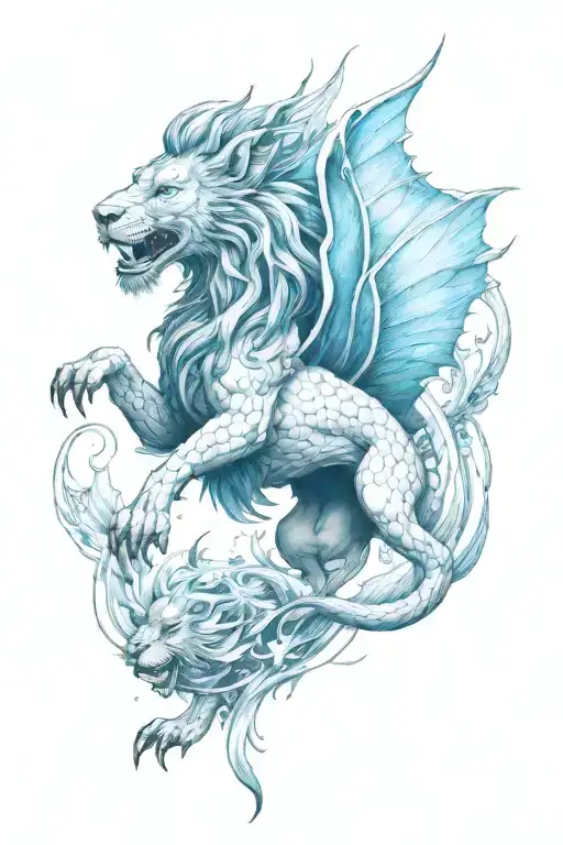 half lion half dragon flying tattoo design idea