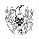 Moon, Skull, Forest, Dark, In Flames Band tattoo design idea