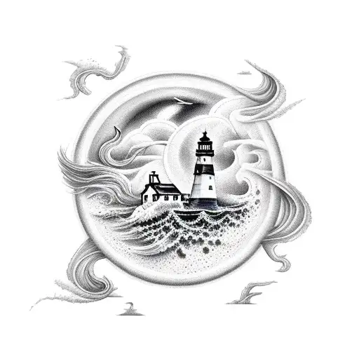 stormy lighthouse tattoo design idea