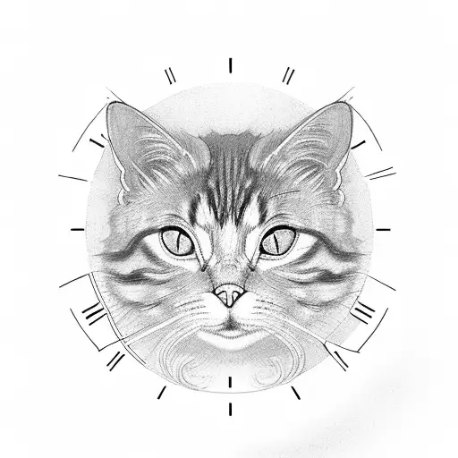 clock , feather , black and white cat , destiny , october , oxygen thief tattoo design idea