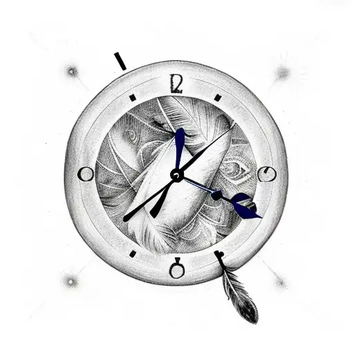 clock , feather  , destiny , october , oxygen thief tattoo design idea