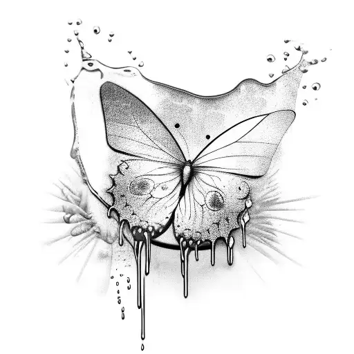 Dripping butterfly with puddle at bottom tattoo design idea
