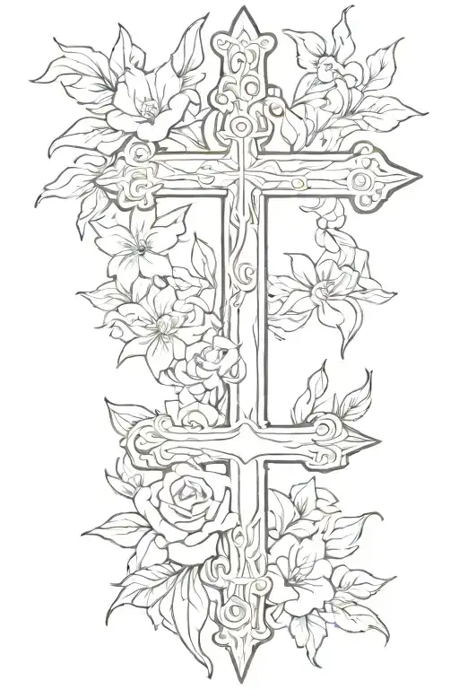 flower and cross juana  tattoo design idea