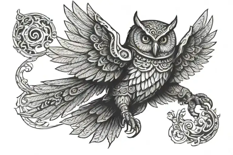templar knight owl flying   tattoo design idea