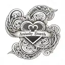 Infinity loop design with heart in middle and name anshul and sweta on each end side tattoo design idea