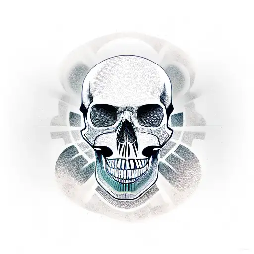 Skull with car pistons tattoo design idea