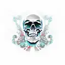 Skull with car pistons tattoo design idea