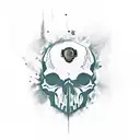 Skull with car pistons tattoo design idea