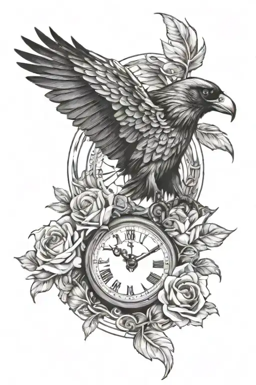 looking for raven clock with roses with snake eagle tattoo design idea